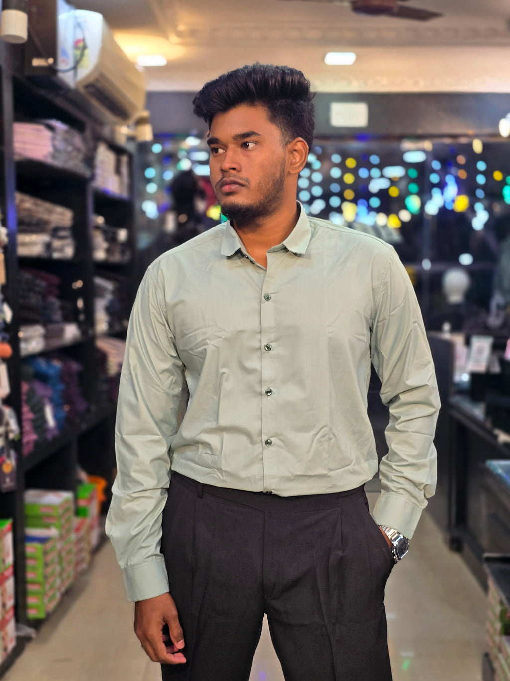 Formal Liquid Shirt- Green
