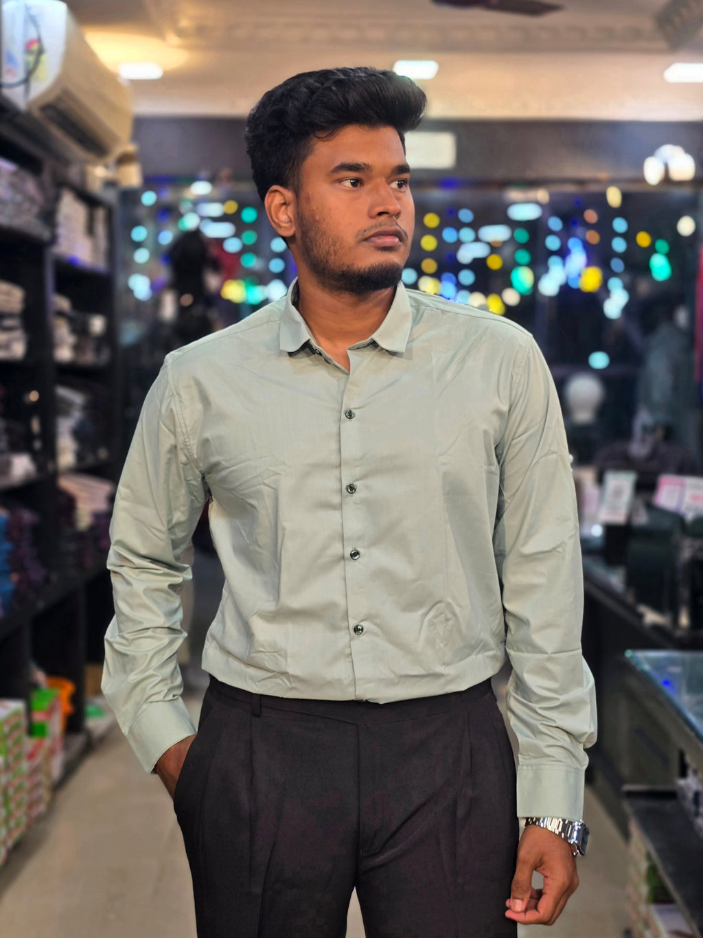 Formal Liquid Shirt- Green